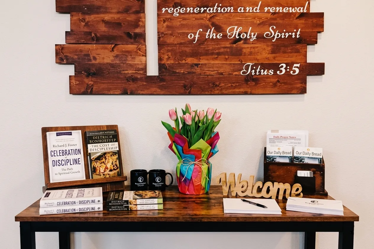 Welcome table at Regeneration Church